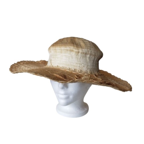 Vintage Accessories - Wide brim flower detail straw hat